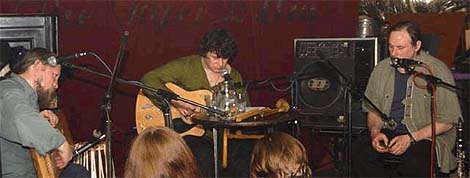 Left to right: Andrei Kotov, Leonid Fedorov, Sergey Starostin. "Proekt O.G.I." club, Moscow, 14th March, 2003. Photo (c) Sergey Ryzhkov